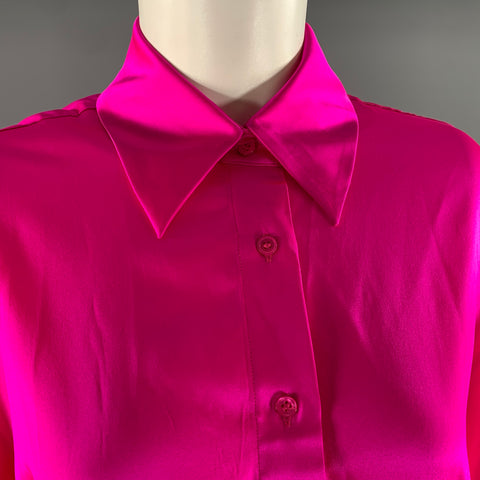 RETROFETE Size XS Pink Fuchsia Silk Spandex Button Up Shirt