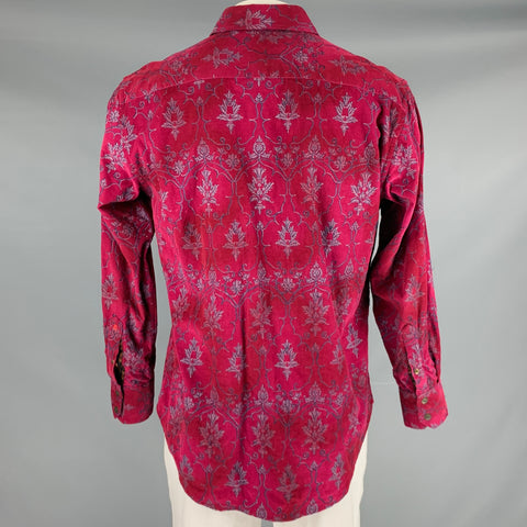 ROBERT GRAHAM Size L Magenta Blue Embroidery Cotton Button Up Long Sleeve Shirt