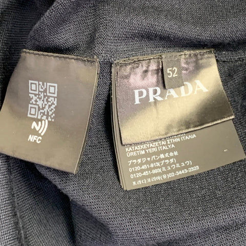 PRADA Size L Navy White Logo Cashmere Wool Jersey Short Sleeve Crew Neck Pullover