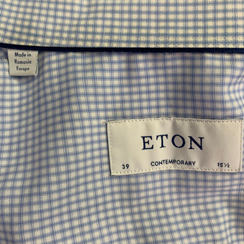 Chemise à manches longues Eton Taille M Mélange de coton à carreaux bleu et blanc