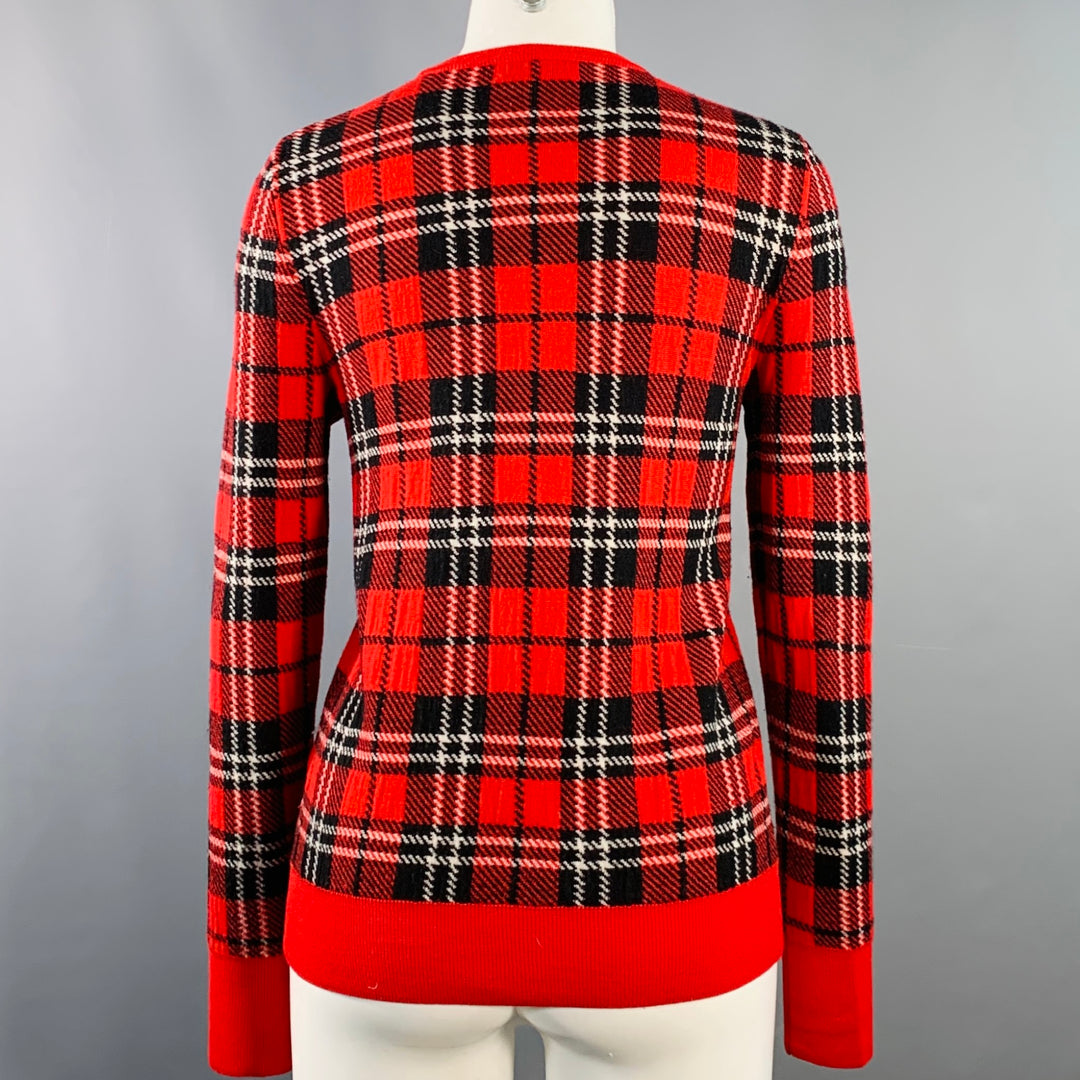 EQUIPMENT Size S Red Black White Wool Blend Plaid Crew Neck Pullover