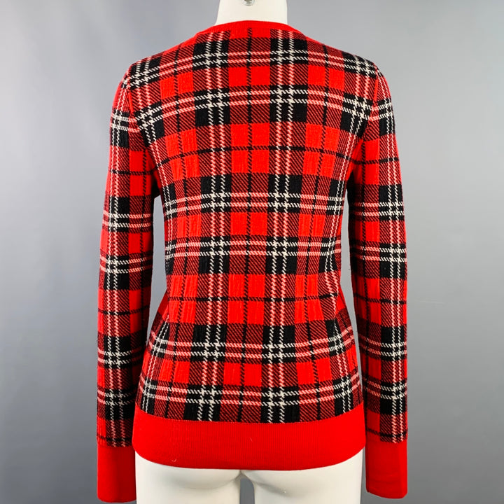 EQUIPMENT Size S Red Black White Wool Blend Plaid Crew Neck Pullover