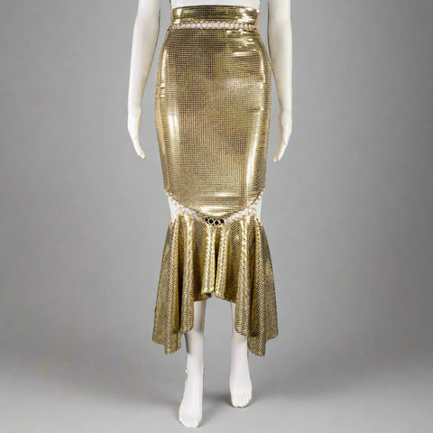 BURBERRY Size 0 Gold Beige Viscose Blend Disco Embellishment Mermaid Skirt