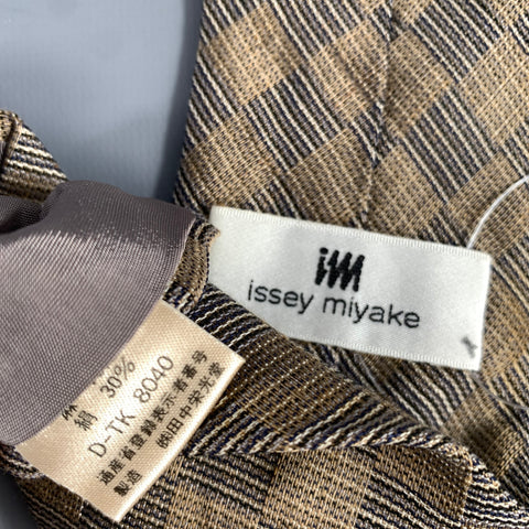 ISSEY MIYAKE Tan Grey Plaid Silk Tie