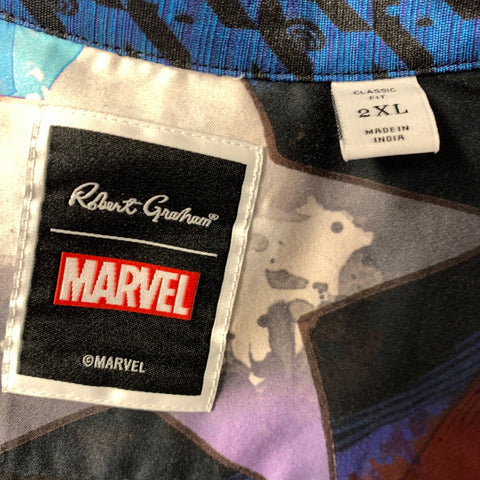 ROBERT GRAHAM Size XXL Blue Black Graphic Cotton Blend Long Sleeve Shirt