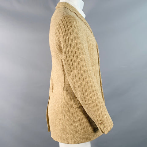 POLO by RALPH LAUREN Size 38 Regular Brown Tan Silk Herringbone Tweed Sport Coat