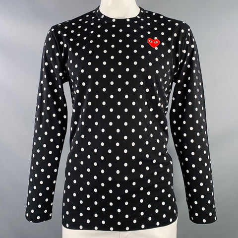 COMME des GARCONS PLAY Size L Black White Polka Dot Cotton Long Sleeve T-shirt