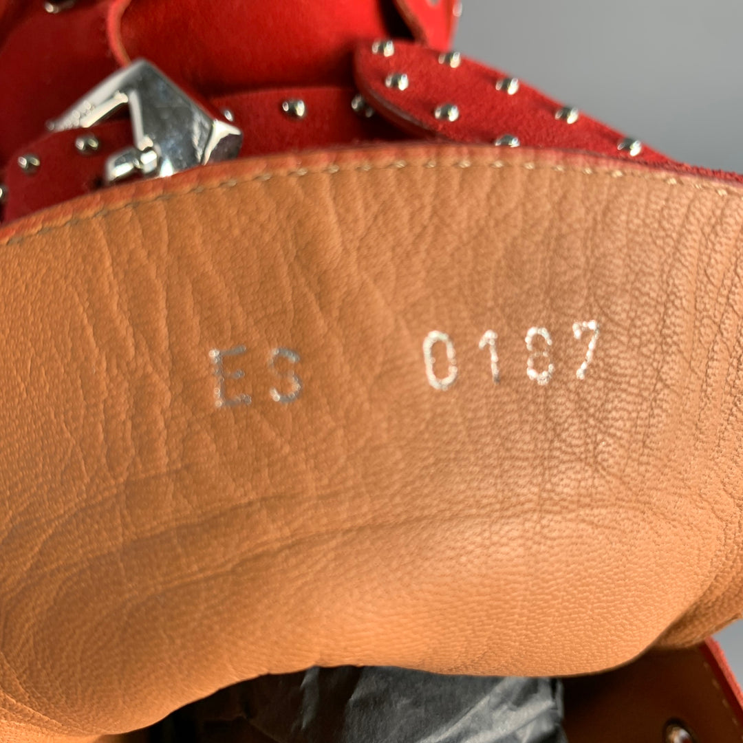 GIVENCHY Size 9 Red Studded Leather Belted Boots