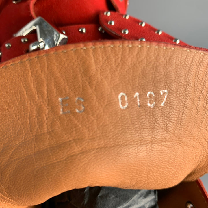 GIVENCHY Size 9 Red Studded Leather Belted Boots