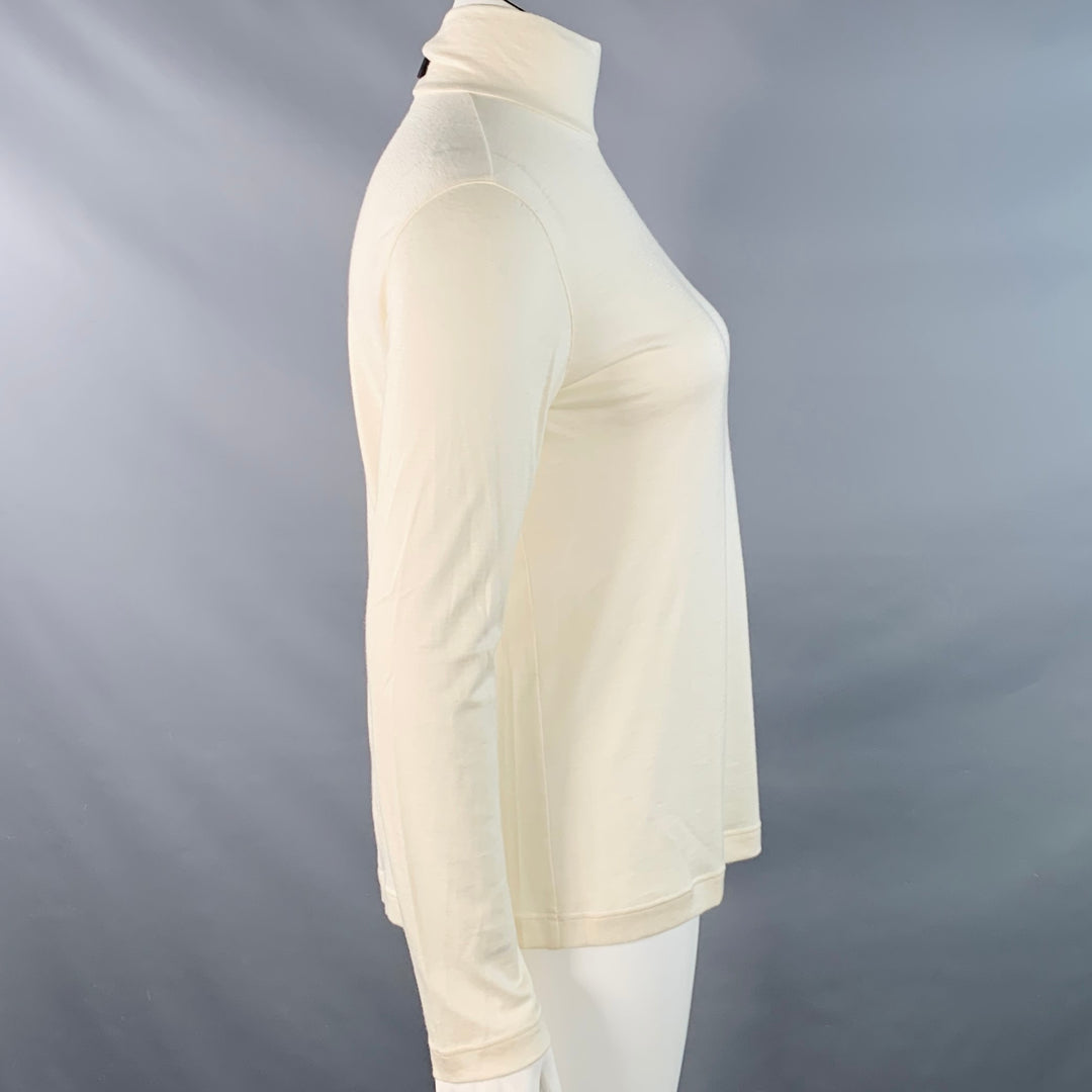AKRIS Size 14 Off White Cashmere Silk Mock Neck Pullover