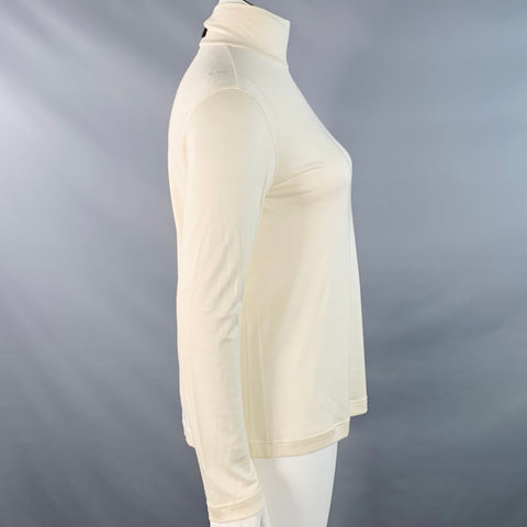 AKRIS Size 14 Off White Cashmere Silk Mock Neck Pullover