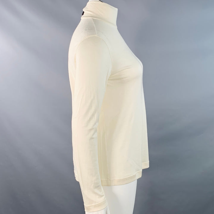 AKRIS Size 14 Off White Cashmere Silk Mock Neck Pullover