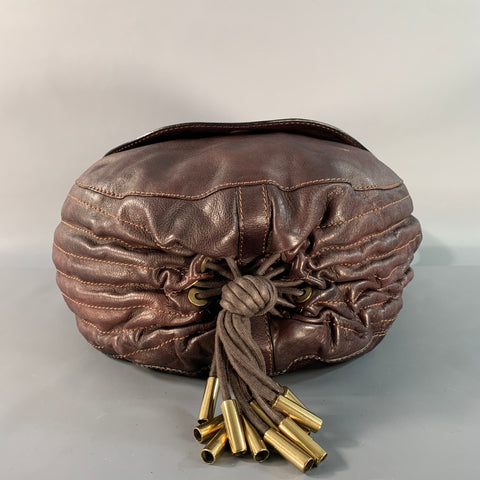 DONNA KARAN Brown Gold Leather Leather Shoulder Bag Handbag