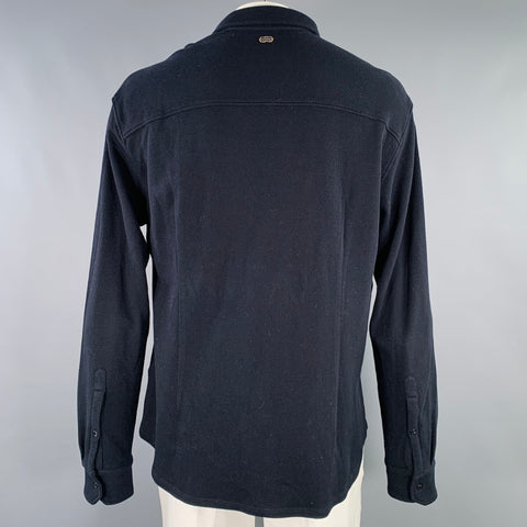AGNONA Size 44 Navy Knit Cotton Cashmere Button Up Long Sleeve Shirt