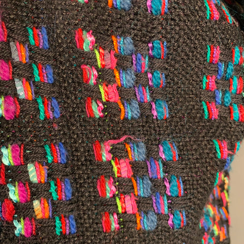 BIANCULLI Size S Black Multi Color Woven Wool Blend Crew Neck Sweater