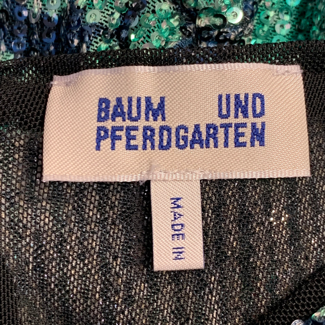 BAUM UND PFERDGARTEN Size M Navy Green Sequined Abstract Floral Cocktail Dress
