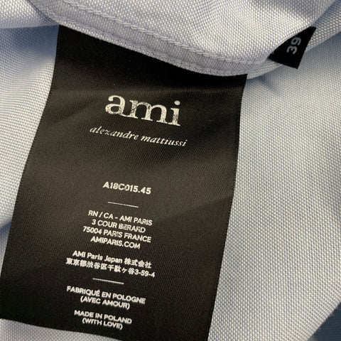 AMI by ALEXANDRE MATTIUSSI Size S Light Blue Red Patch Cotton Long Sleeve Shirt