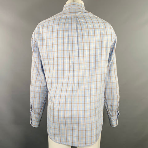 LUCIANO BARBERA Size M Blue Orange Plaid One Pocket Long Sleeve Shirt