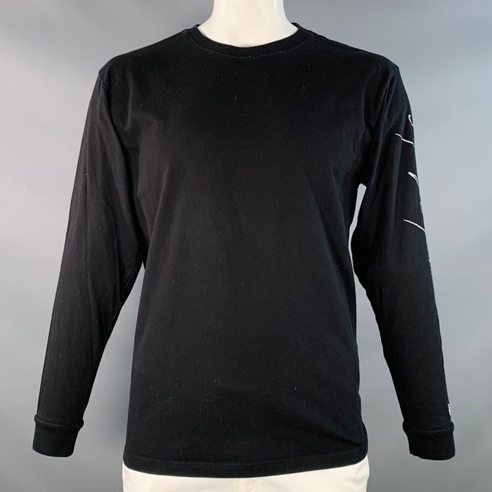 YOHJI YAMAMOTO Size XXL Black Grey Logo Cotton Crew Neck Pullover