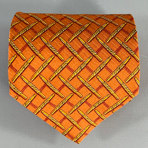 VALENTINO Gold Copper Abstract Silk Tie