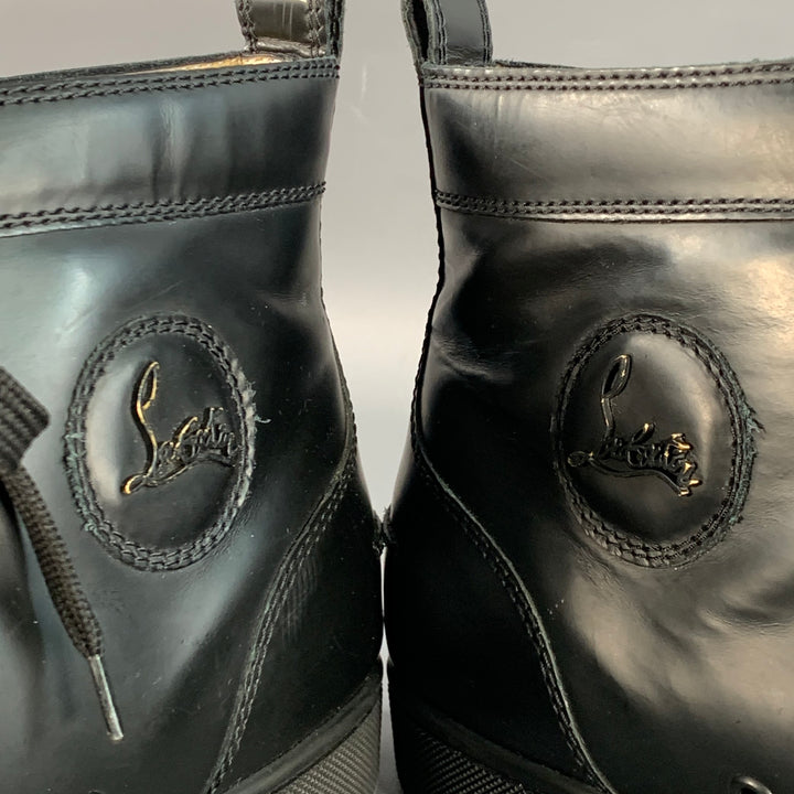 CHRISTIAN LOUBOUTIN Size 13 Louis Black Leather High Top Lace-Up Sneakers