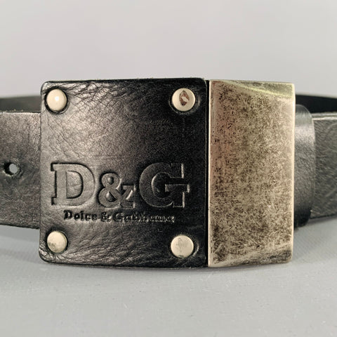 D&G by DOLCE & GABBANA Size 34 Black Gunmetal Leather Belt