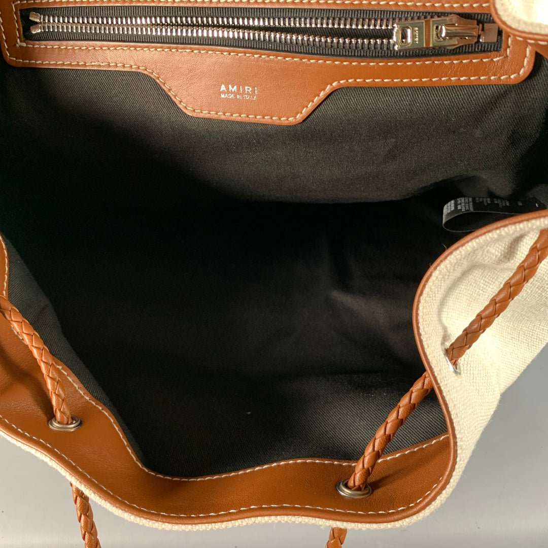 AMIRI Brown Cream Canvas Leather Backpack Bag