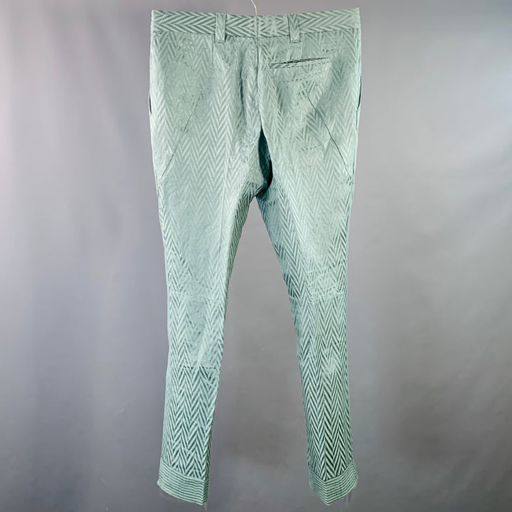 HAIDER ACKERMANN Size 32 Green Herringbone Jacquard Linen Silk Cropped Casual Pants