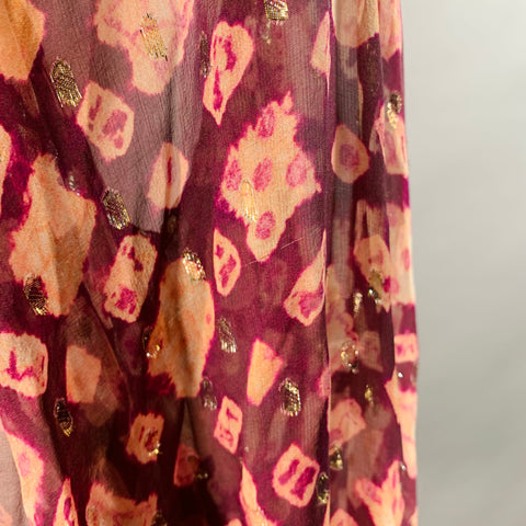ULLA JOHNSON Size 4 Purple Yellow Silk Blend Abstract Bishop Sleeve Casual Top