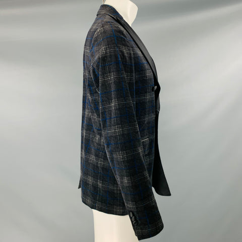 DSQUARED2 Size 40 Black Grey Plaid Cotton Blend Peak Lapel Sport Coat