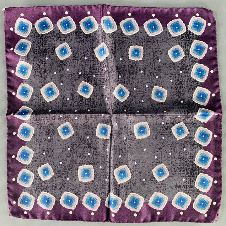 PRADA  Grey Purple Squares Pocket Square