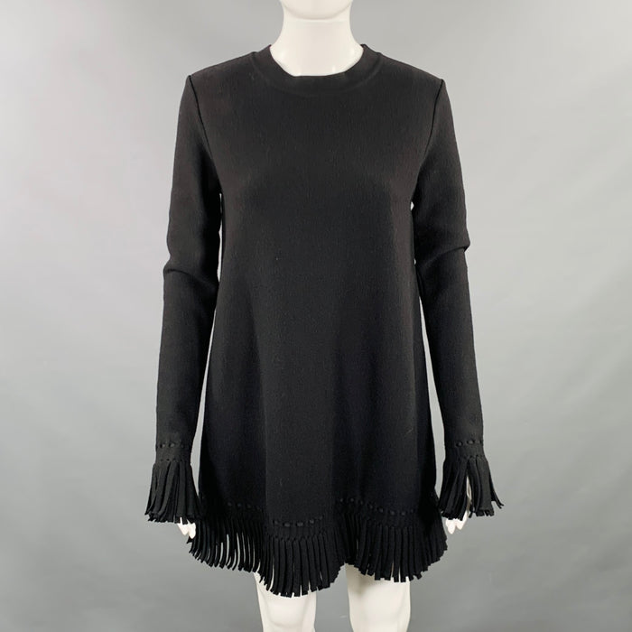 ALAIA Taille 6 Mini-robe en laine mélangée noire à franges
