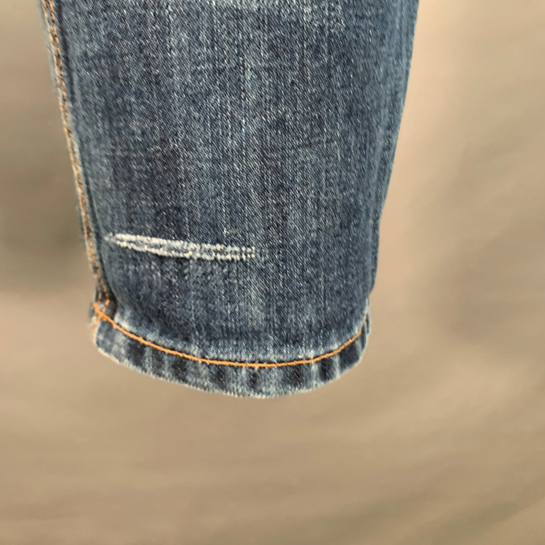 LANVIN Size 34 Blue Twill Cotton Straight Contrast Stitch Zip Fly Jeans