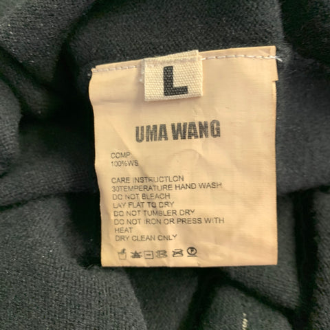 UMA WANG Size L Black Distressed Knit V-Neck Pullover