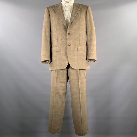 KITON Size 420 Brown Blue Plaid Wool Notch Lapel Suit