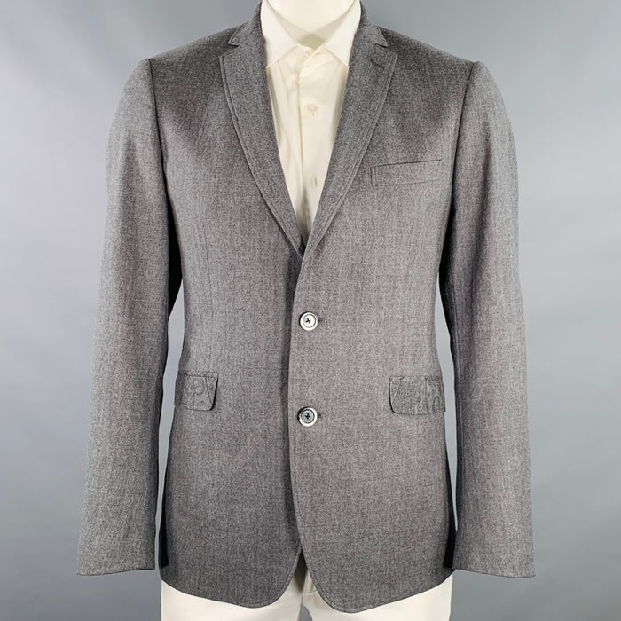 ETRO Size 42 Grey Wool Blend Paisley Trim Single Breasted Sport Coat