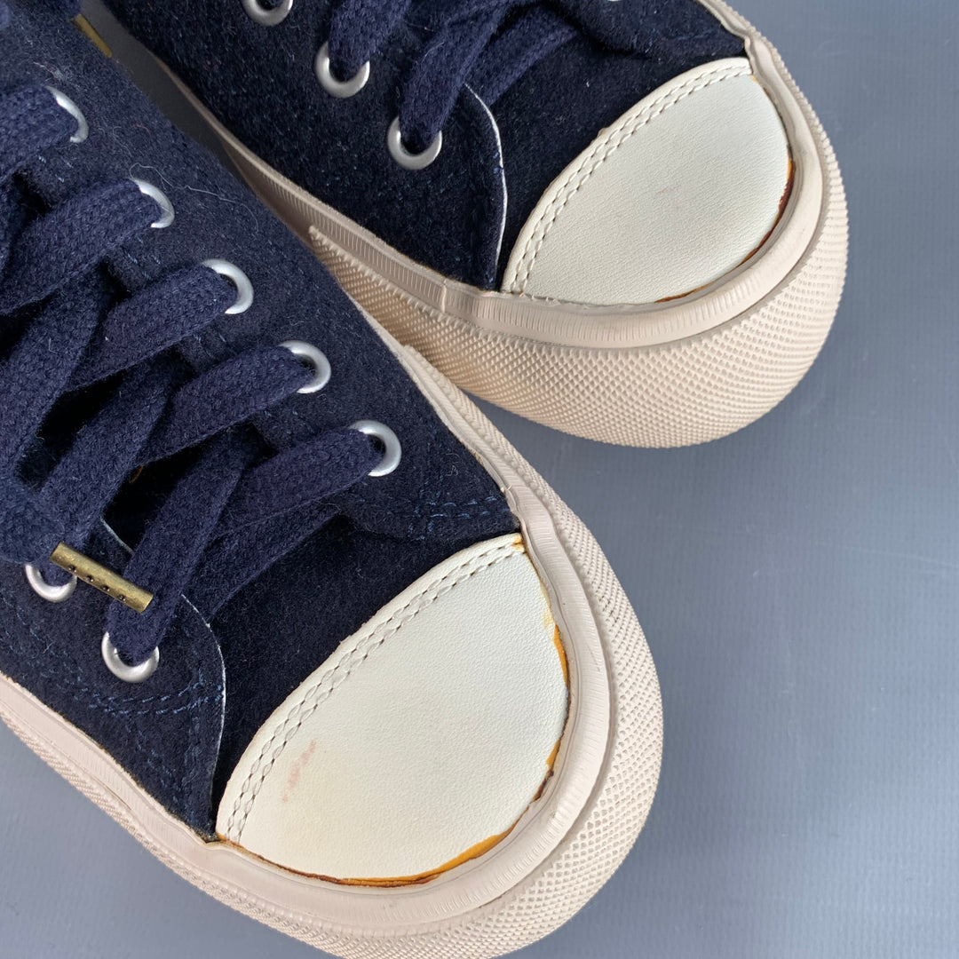VISVIM Size 8 Skagway Navy Off White Canvas High Top Lace-Up Sneakers