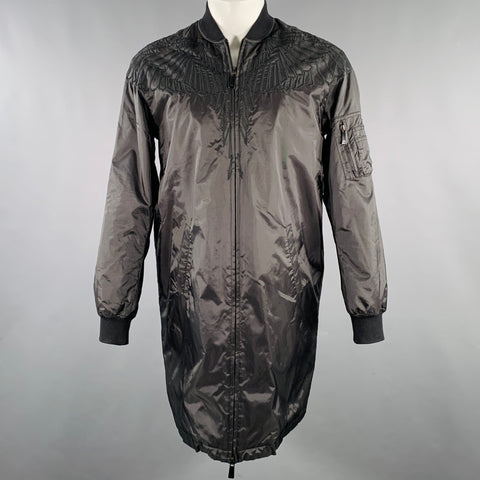MARCELO BURLON Size S Black Embroidery Polyamide Blend Zip Up Coat