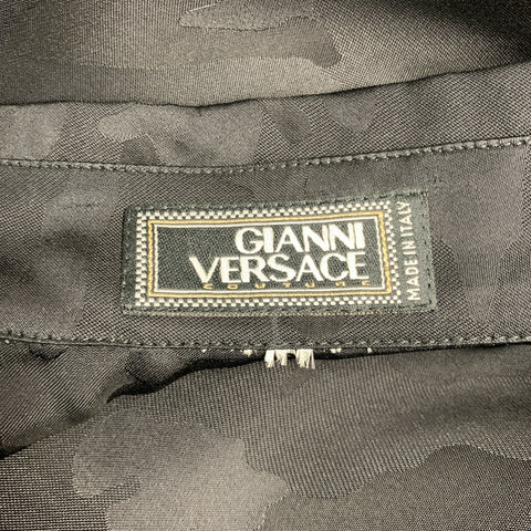 GIANNI VERSACE Size XL Black Camo Silk Hidden Placket Long Sleeve Shirt