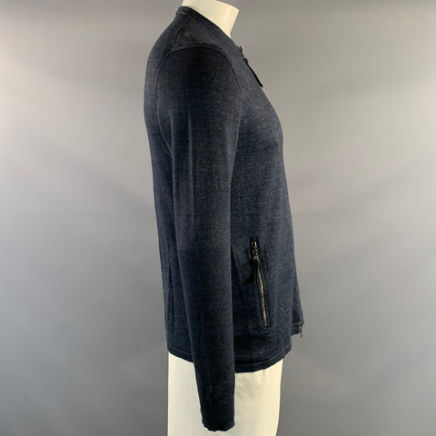 JOHN VARVATOS SS2018 Size L Navy Heather Linen Blend Zip Up Jacket