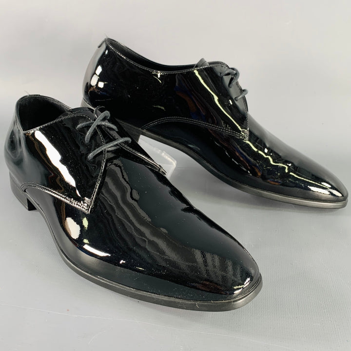 GIORGIO ARMANI Size 6 Black Patent Leather Derby Lace-Up Shoes