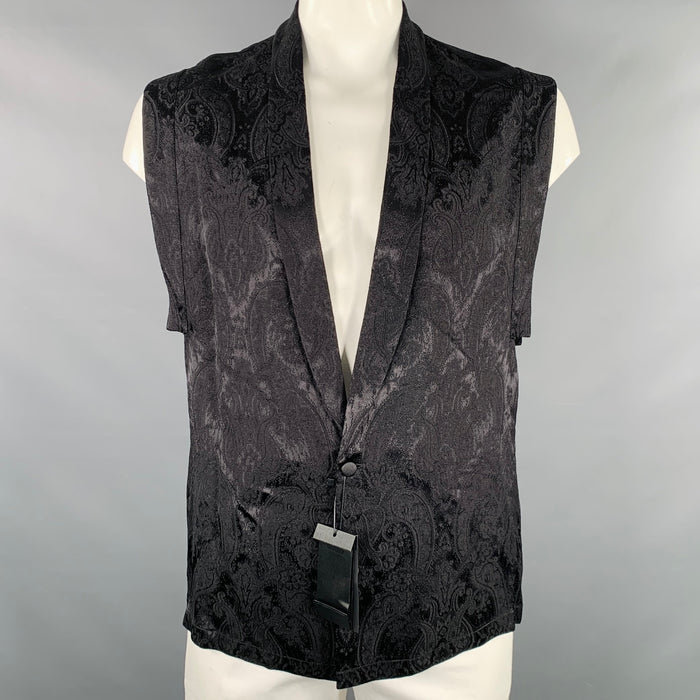 SAINT LAURENT Size XL Black Black Jacquard Viscose Silk Vest