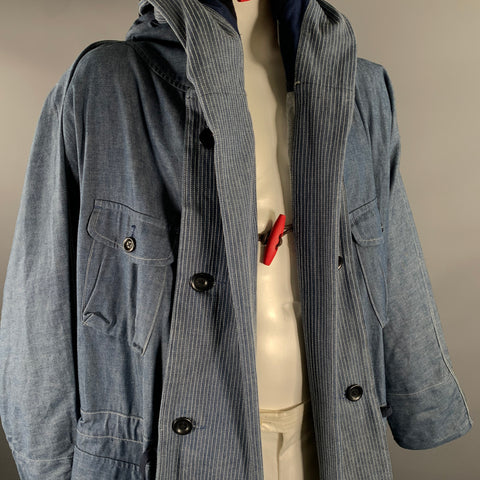 KAPITAL Size L Indigo Cotton Hooded Traggle Ring Coat