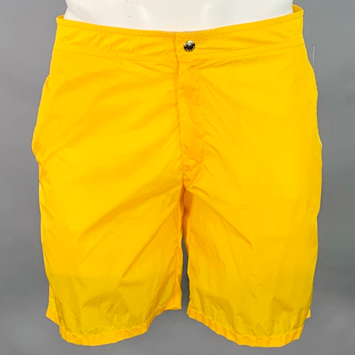 PRADA Size 34 Yellow Nylon Flat Front Mesh Lined Zip Fly Swim Trunks