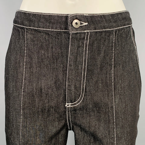 MARNI Size 2 Black White Cotton Contrast Stitch Bootcut Casual Pants