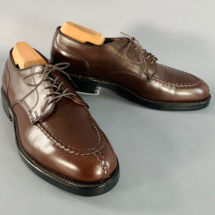 ALDEN Size 6.5 Norwegian HS Blucher Brown Calfskin Leather Split Toe Lace-Up Shoes