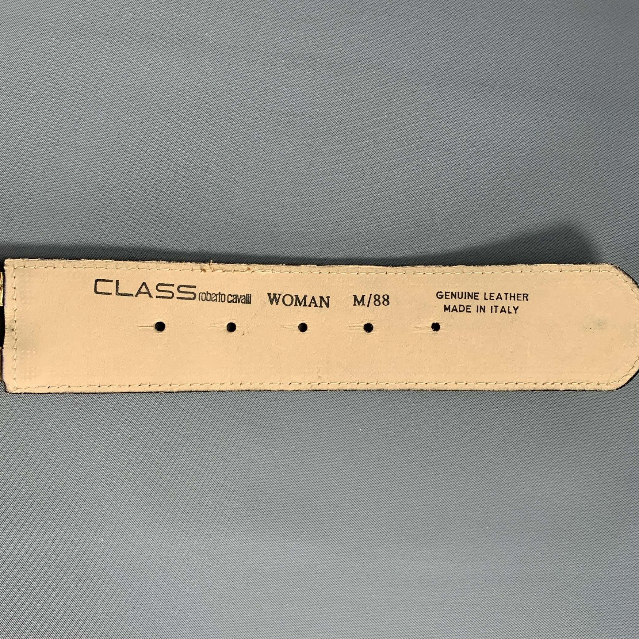 ROBERTO CAVALLI Waist Size M Gold Chain Link Leather Enamel Belt