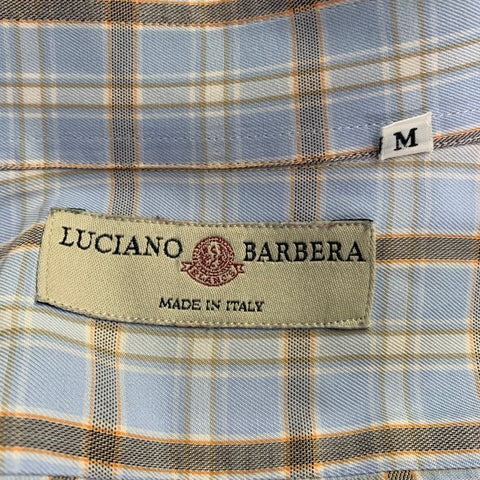 LUCIANO BARBERA Size M Blue Orange Plaid One Pocket Long Sleeve Shirt