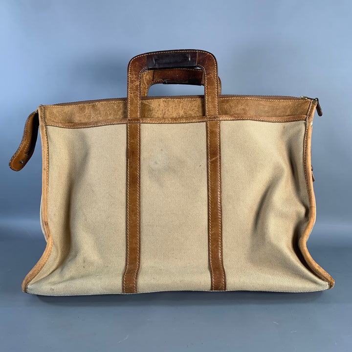 GHURKA Brown Tan Leather Canvas Briefcase