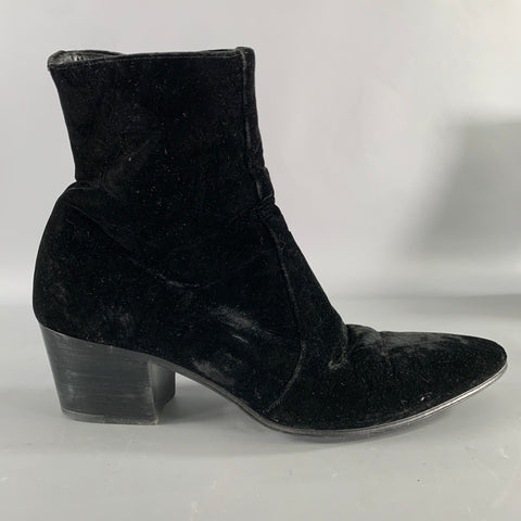SAINT LAURENT Size 8 Black Velvet Chelsea Boots